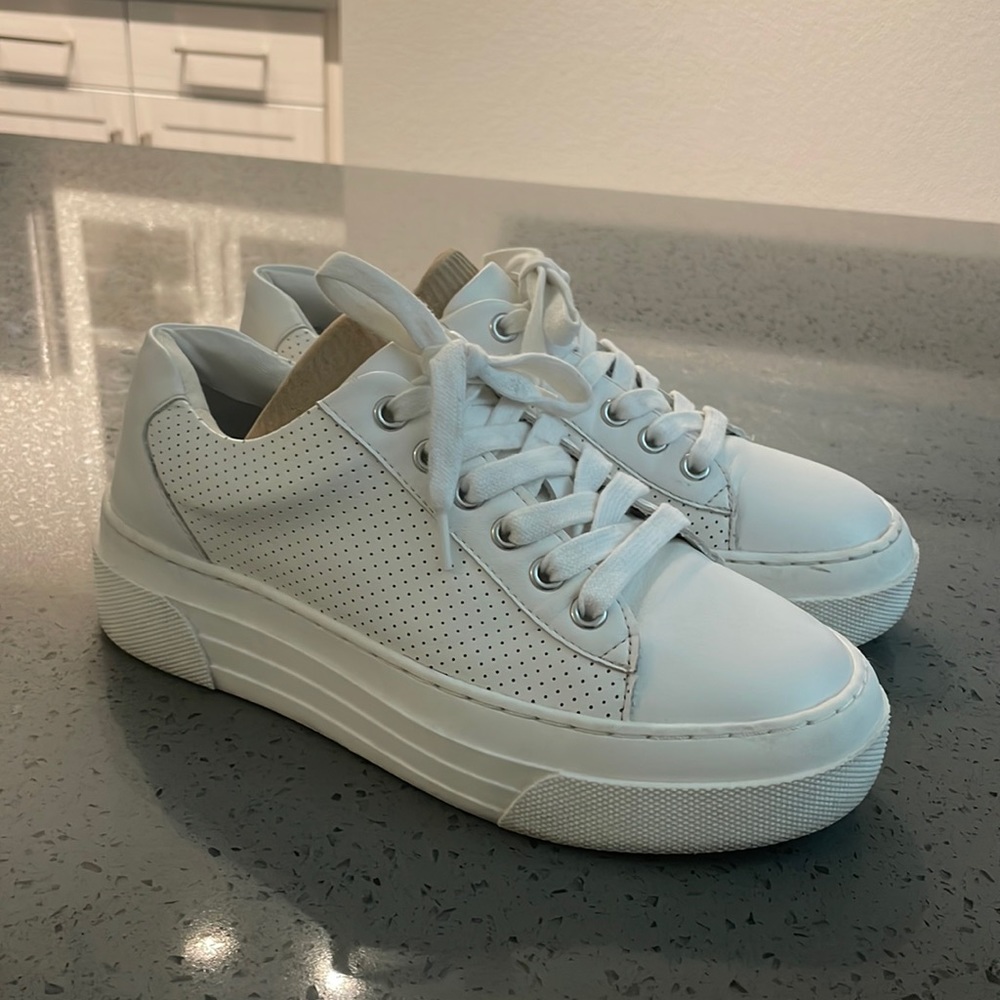 White Perforated Platform Sneakers - Women's Casual Lace-Up